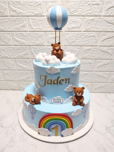 Teddy Balloon Rainbow Cake